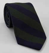 Forest Green & Midnight Blue Grenadine Fina Wide Stripe Silk Tie GFBST-3